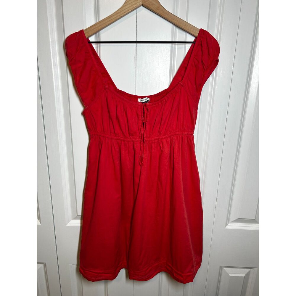 American Eagle Red/ Orange Milkmaid Mini Dress Empire Waist Tie Front - Medium